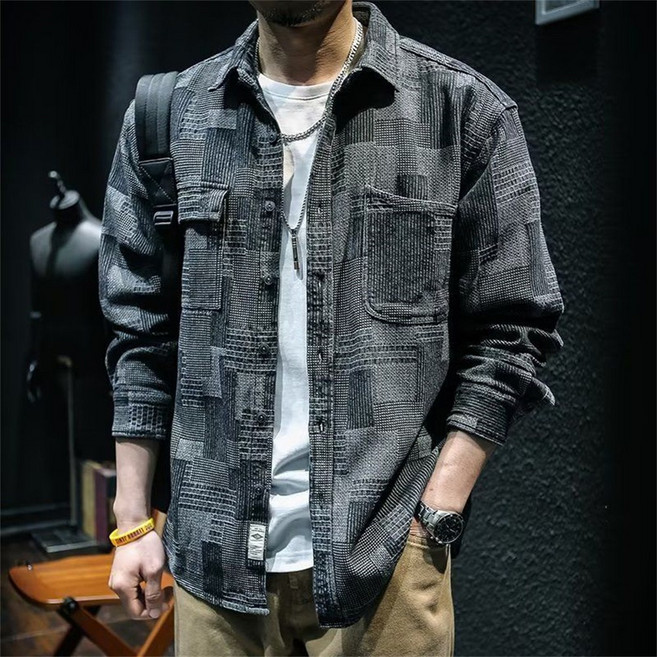 Vezri 남성용 데님 긴팔 셔츠 캐주얼 봄 가을 아우터