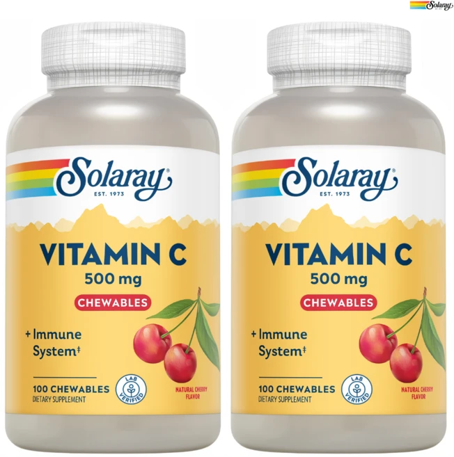 [100정] 솔라레이 비타민C 천연 체리맛 츄어블정 100개, 100개 - 2병, 100정 - 쿠팡