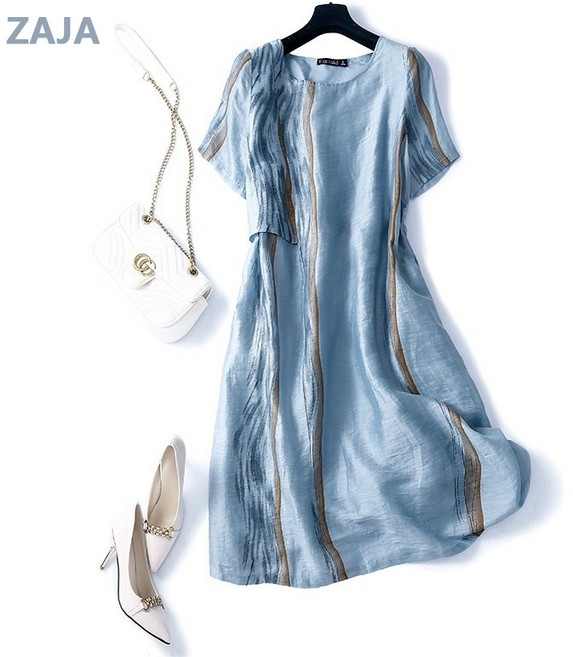 ZAJA 여성 봄여름 반팔 면마 원피스 캐주얼 편안 린넨 원피스