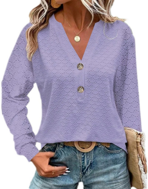 편안하고 우아한 느슨한 핏 v 넥 풀오버 탑 긴 소매 여성 캐주얼 블라우스
