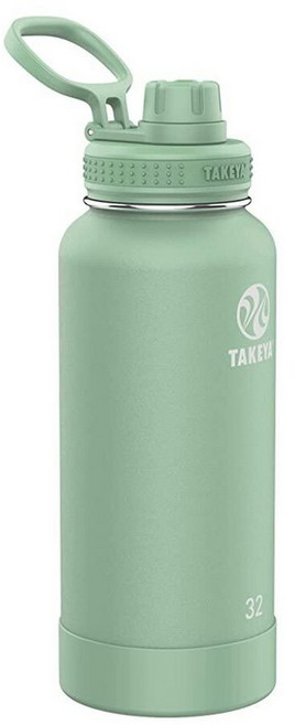 Takeya 액티브s 뚜껑이 있는 물병 - 이중 스테인리스 스틸 단열 병 식기세척기 사용 가능 및 BPA 프리 뚜껑 탈착식 범퍼가 710ml(24온스) 수박_167143, 32온스_167143, 오이