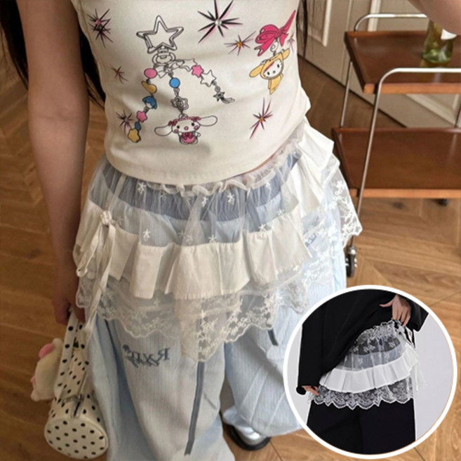 여성 Y2K 스커트 레이어드 캉캉 프릴 허리밴딩 자수 랩스커트 F700