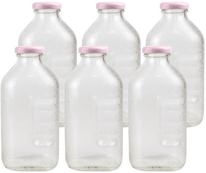 가인글로벌 사각델몬트500 유리병, 38러그캡 (핑크), 6개, 500ml