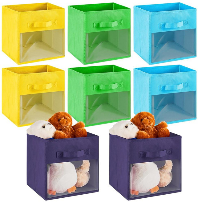 손잡이 원단 접이식 수납 파란색 있는 장미색 옷장 큐브 정리 보라색 놀이방용 분홍색 큐브, Dark Blue, Yellow, Green, Blue