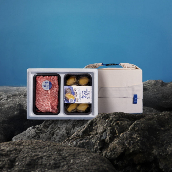 [마장동 석신한우] 한우+전복 2팩 구성 선물세트 웻에이징 워터에이징 1++ 등심+전복, 1개