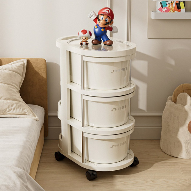 더블수납 크림 이동식 트롤리 선반 서랍형, 3단