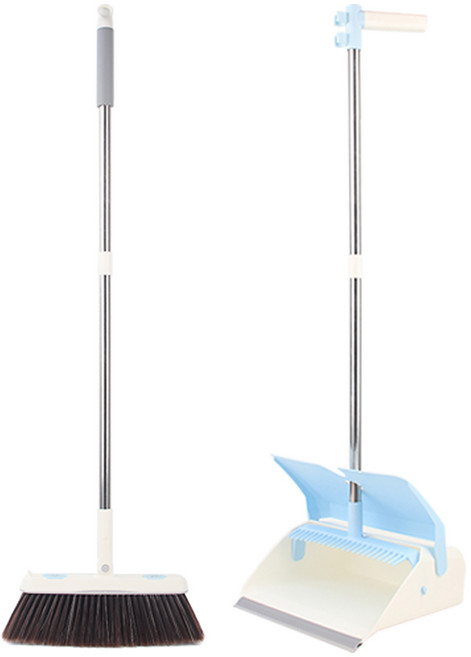 투데이리빙 자동 빗자루 쓰레받기 세트 미용실 책상용 베란다 사무실 신발장 가정용 업소용 실내 야외용 실내용 마당 매장용 실외 청소 도구 스탠드 거치, 화이트, 1세트
