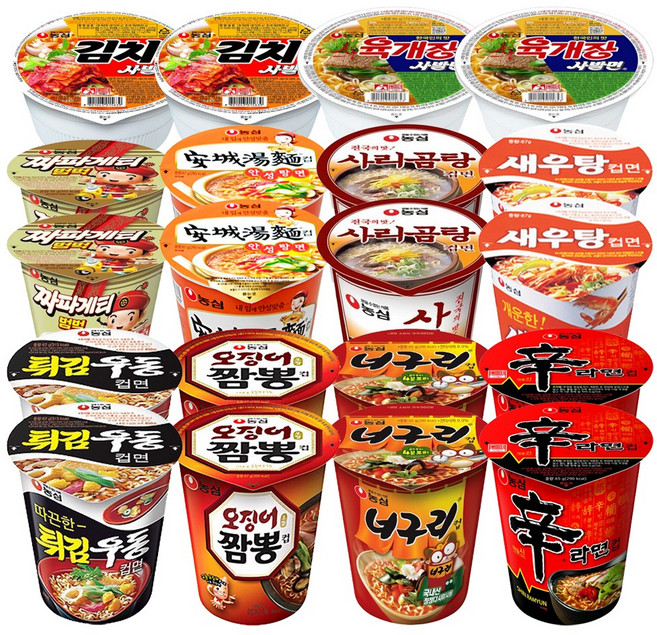 농심 컵라면 소컵 10종 20개입(육사발2 + 김치사발2 신라면2 새우탕2 짜파범벅2 너구리2 안성2 오짬2 사리곰탕2 튀김우동2), 1세트