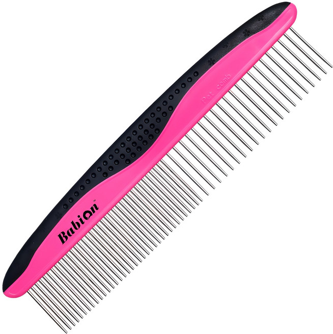 바비온 반려동물 스트레이트 듀얼 콤 브러쉬 086R 185 x 46 mm, 핑크+블랙, 1개