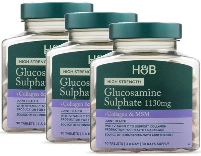 홀랜드앤바렛 글루코사민 설페이트 콘드로이틴 MSM 콜라겐 Holland & Barrett Glucosamine Sulphate, 3개, 90정