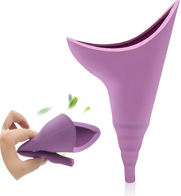 실리콘 휴대용 여성용 소변기 입식 누워서 환자용 소변통 여자 깔대기 차량용 장거리 여행 임산부 노인, 보라색, 1세트
