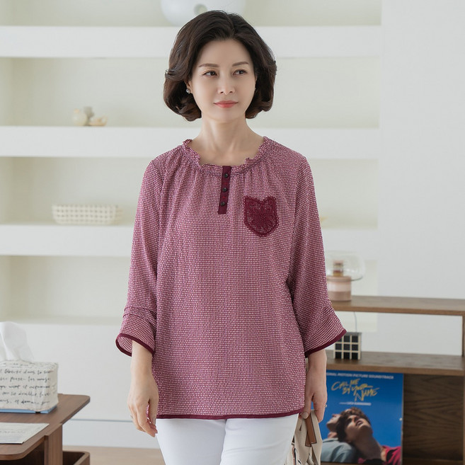 엄마옷 마담4060 프릴고방체크 중년여성옷 블라우스-RBL2504015-