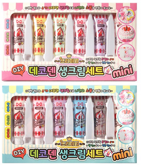 미니 데코덴 생크림 2종세트 데코덴세트 컬러생크림 꾸미기 데코 취미 여가 DIY재료 키덜트 어덜트 선물 단체, 1개