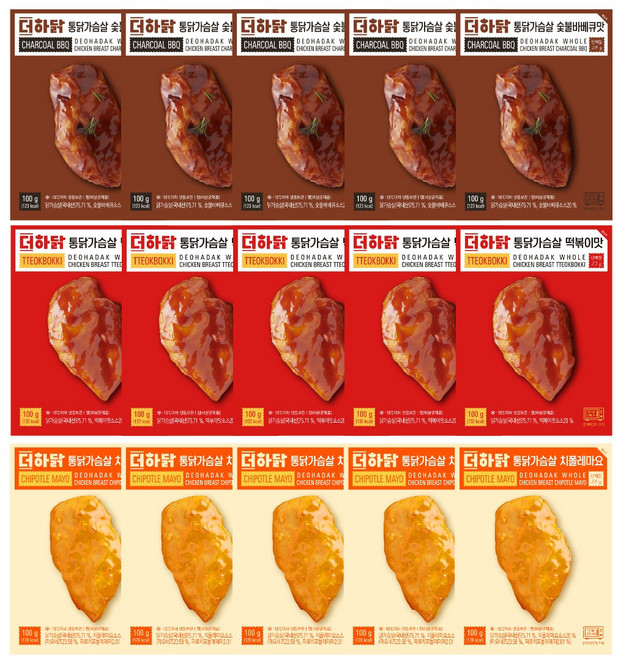 더하닭 소스 통닭가슴살 3종 혼합 30개 (매콤숯불바베큐맛 떡볶이맛 치폴레마요맛 각10), 100g