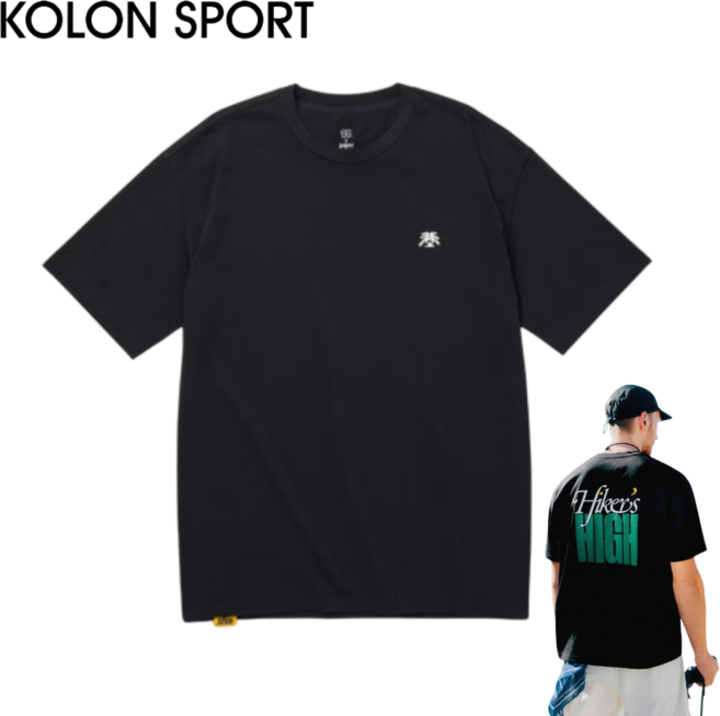 [백화점발송] 코오롱스포츠 남녀공용 그래픽 반팔 티셔츠 페이퍼프레스 콜라보 루즈핏 여름 티 JWTCM25841BLK