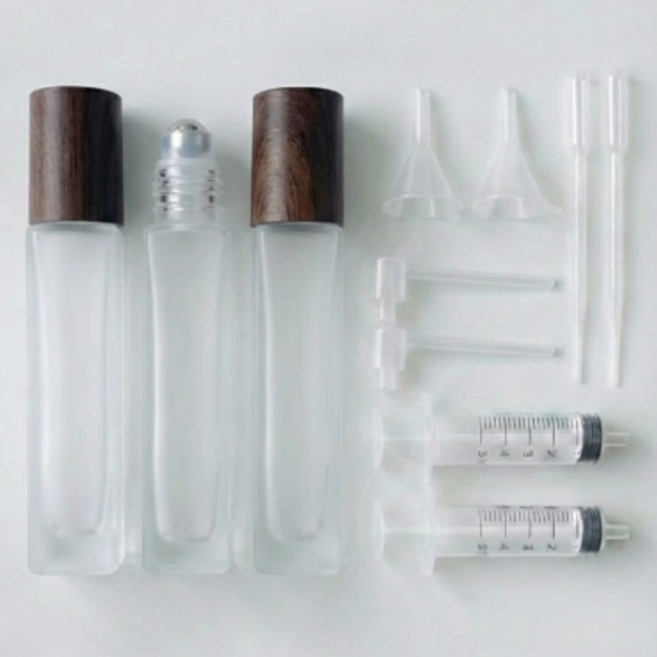 포인터러브 휴대용 롤온 향수 10ml 사각 공병, 3개, 진갈색(호두나무뚜껑)