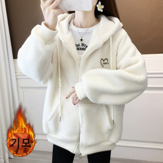 Asure 가을 겨울 여성 뽀글이 후리스 자켓 기모 맨투맨
