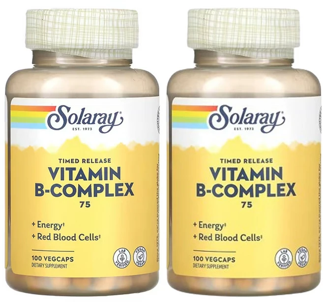 솔라레이 B-컴플렉스 75 2 단계 시간차 지연 방출 100베지캡슐, 2개, 100정 - 쿠팡