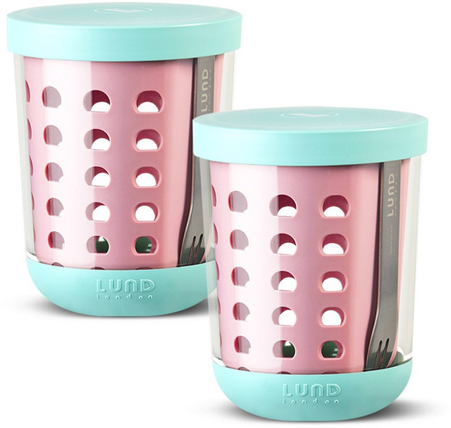 룬드런던 후르츠팟 휴대용 샐러드용기 과일용기 600ml, 핑크, 2개