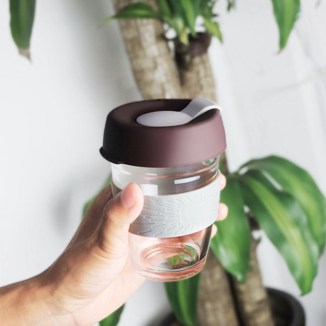 玻璃咖啡隨行杯 附矽膠隔熱杯套與軟木杯蓋, 1個