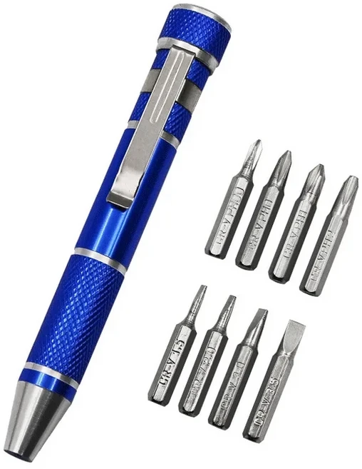 미니 알루미늄 정밀 펜 스크루 드라이버 세트 수리 도구 키트 휴대폰 수공구 8 in 1, [03] 파란, 1개