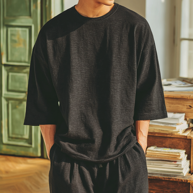 편옷사 남자 여름 슬라브 티셔츠 빅사이즈 무지 오버핏 7부티셔츠