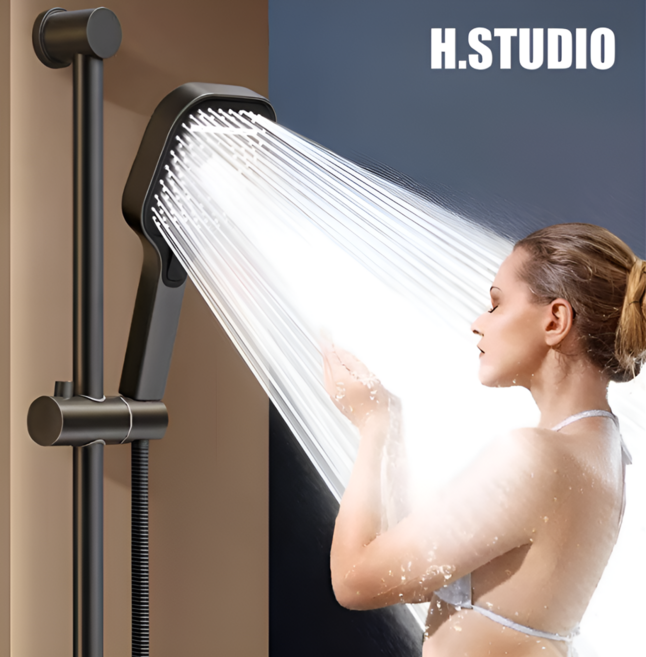 수압상승 샤워기 헤드 대형 3단 고압 욕실 절수 샤워기 모터내장형, 엘레강스블랙, 1개