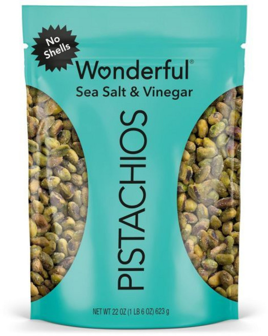 원더풀 피스타치오 노 쉘스 바다 소금과 식초 견과류 22온스 재밀봉 가능한 가방 단백질 간식 글루텐 프리 건강 간식, 칠리 로스트, 623g