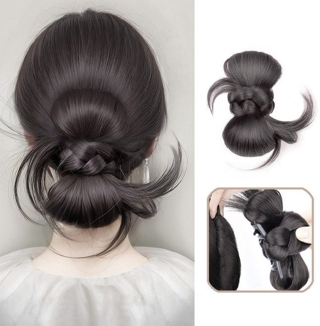 예삐스토어 벼머리 로우번 올림머리 집게핀 헤어피스 번가발 업스타일 데일리, 블랙, 1개