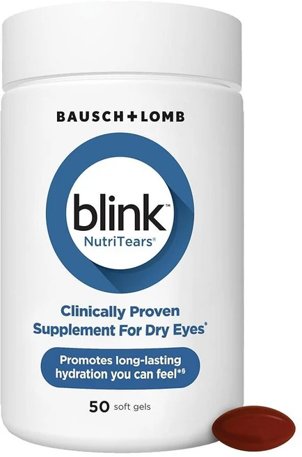 Blink NutriTears 임상적으로 입증된 건조한 눈 보충제 루테인 및 제아잔틴 및 비타민 D가 함유된 눈 관리 오래 지속되는 완화를 위한 안구 수분 공급 소프트젤, 1개 - 쿠팡