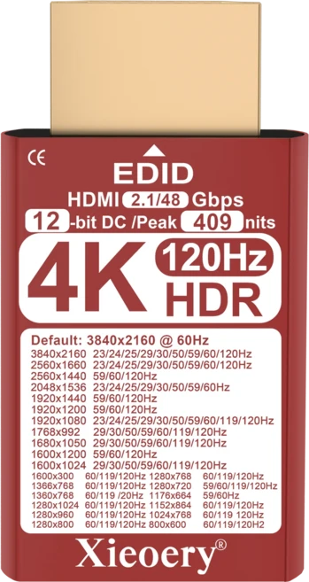 HDMI 2.1 4K 120Hz HDR EDID 에뮬레이터 8비트 딥 컬러 더미 플러그(1600니트 최대 밝기) 기본 3840×216, 03 12-bit 409nits(H2.1)
