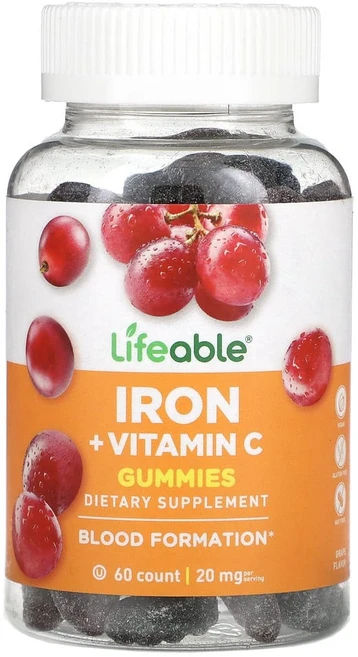 아이허브 철분 + 비타민C 구미젤리 포도 20mg 60개(구미젤리 1개당 10mg), 1개, 60정 - 쿠팡