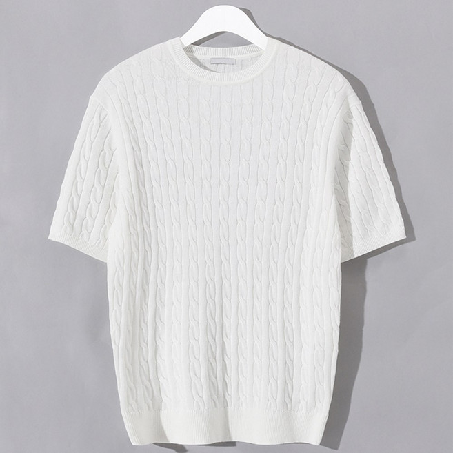 후앙스 라운드넥 케이블 반팔 니트 티셔츠 GZCP-5156
