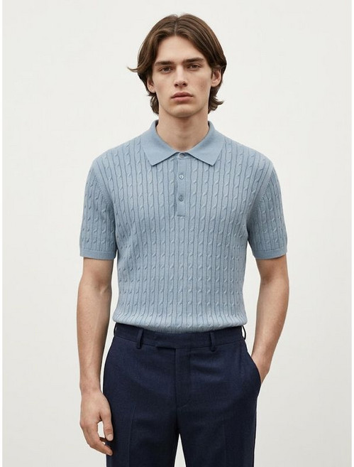 지오지아 남성 가먼트워싱 코튼 케이블 반팔 카라티 AAF2ET1102