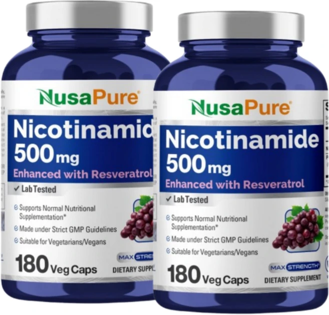 Nicotinamide with Resveratrol Vitamin B-3 누사퓨어 니코틴산아미드 500mg 베지 캡슐, 180정, 2개 - 쿠팡