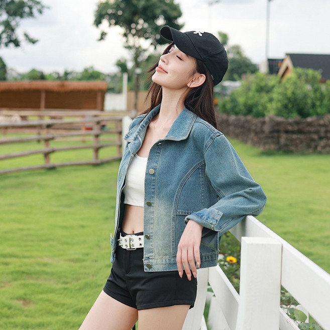 Novastar 쇼트 스타일리쉬 데님 코트 상의 가을 여성 트렌드 재킷