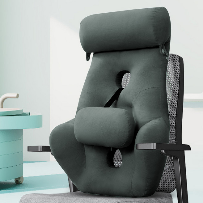 Pogeuni 사무실 사무용 바른자세 허리 쿠션 조절가능한 고급형 대형 의자 등받이 쿠션, 짙은 회색