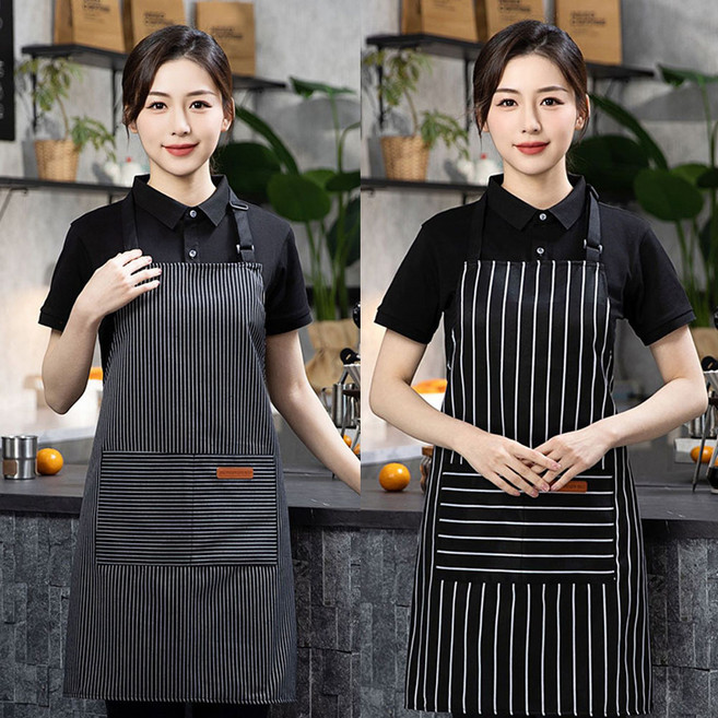 맘앤팩 줄무늬 스트라이프 주방 식당 업소용 앞치마 데님 캔버스, 1세트, 블랙/블랙세트(A+B)