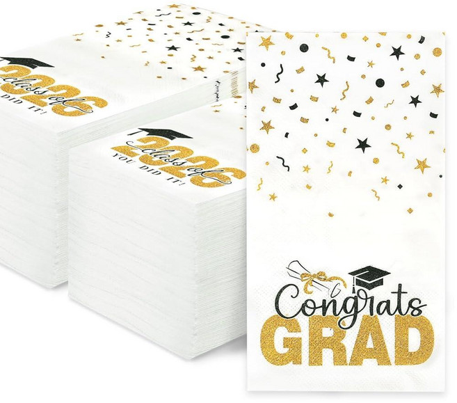 200 Pack Class of 2026 Graduation Napkins 블랙 골드 Disposable Congrats Grad Cocktail Napkins Paper G, 200 Pack Class of 2026 Graduat