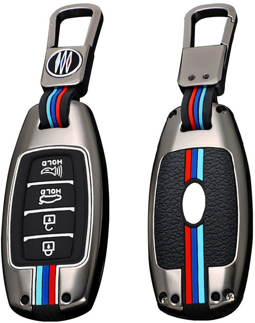 현대 자동차 메탈 스마트 키케이스 차 키홀더 키링 키커버 코나 베뉴 그랜저IG 뉴싼타페TM 뉴벨로스터N I30PD 아반떼CN7 팰리세이드 싼타페TM, A 타입 01 (4버튼), 그레이