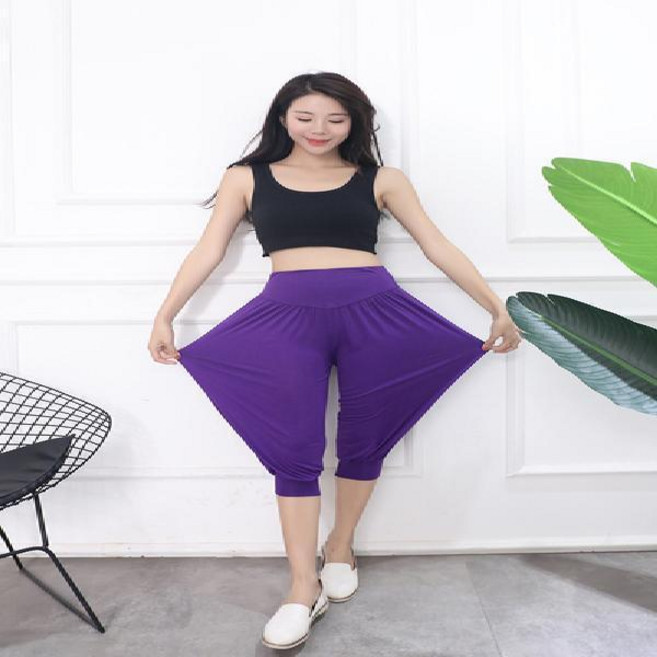 超值 莫代爾七分寬鬆大碼高腰哈倫褲子女薄加大加肥休閒運動瑜伽燈籠褲 副廠商品