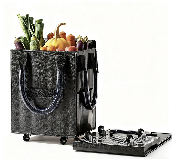 [드림] 장바구니 장바구니 캐리어 백팩 겸용 장바구니 수납백 방수 쇼퍼백, 1개, 블랙