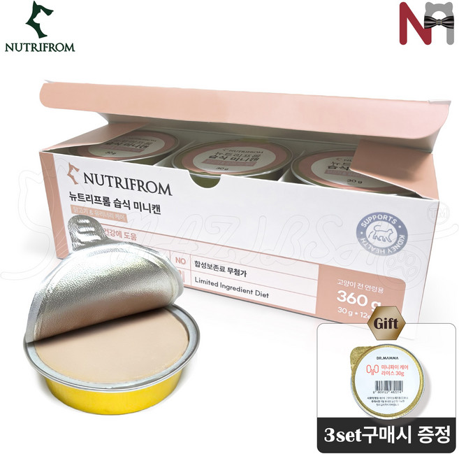뉴트리프롬 습식 미니캔 고양이 보조건강식 + 닥터맘마 미니파이케어 1개(3세트 구매시 증정), 30g, 12개, Urinary 유리너리 닭고기
