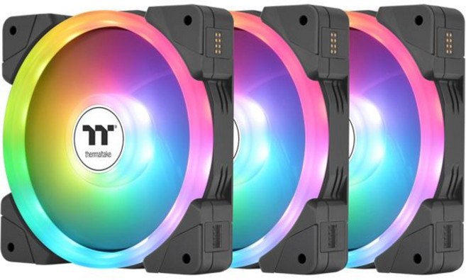 써멀테이크 SWAFAN EX 12 ARGB PC 쿨링 팬 3개 세트 500~2000 RPM 자기 연결 역전 가능 블레이드 메인보드 RGB 소프트웨어와 연동 CLF167PL12S, Black
