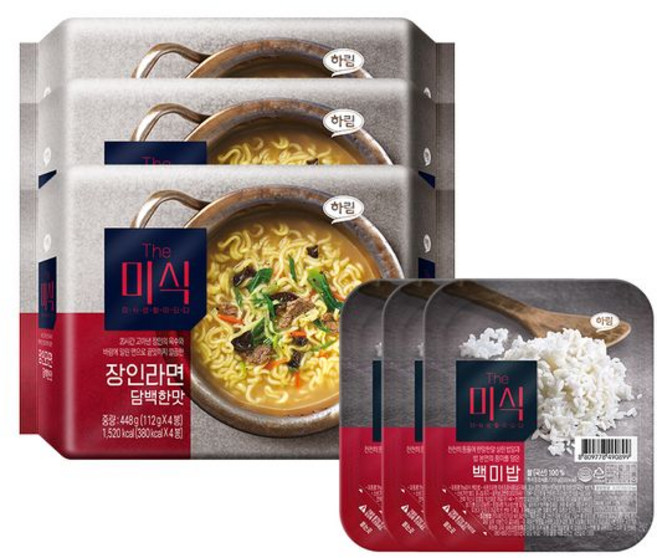 The미식 장인라면 담백한맛 3봉+The미식 백미밥 3개, 1세트