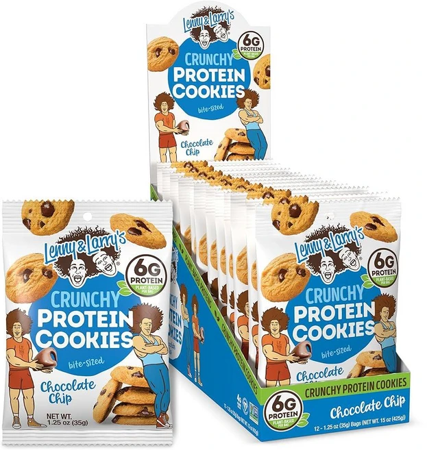 Lenny & Larry's The Complete Crunchy Cookie 초콜릿 칩 식물 단백질 6g 비건 GMO 프리 35.4g(1.2온스) 파우치 (12팩), Lenny & Larry's The Complete C - 쿠팡