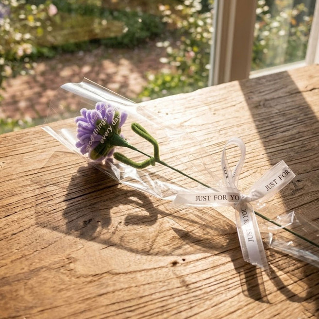 제너럴케이 모루철사 카네이션 1송이 만들기 세트 포장지포함, 5세트, 퍼플