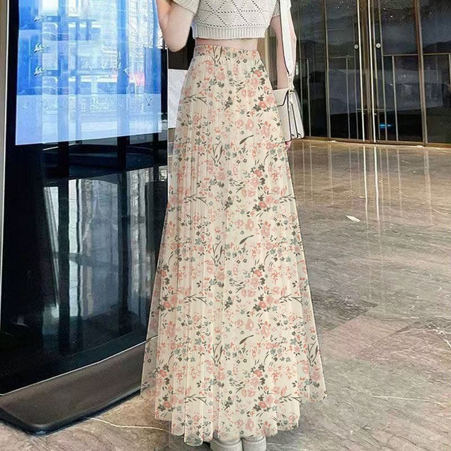 COSYEVNO 여성 하이웨이스트 플라워 롱 스커트 A라인 스커트 CLXbscq-37