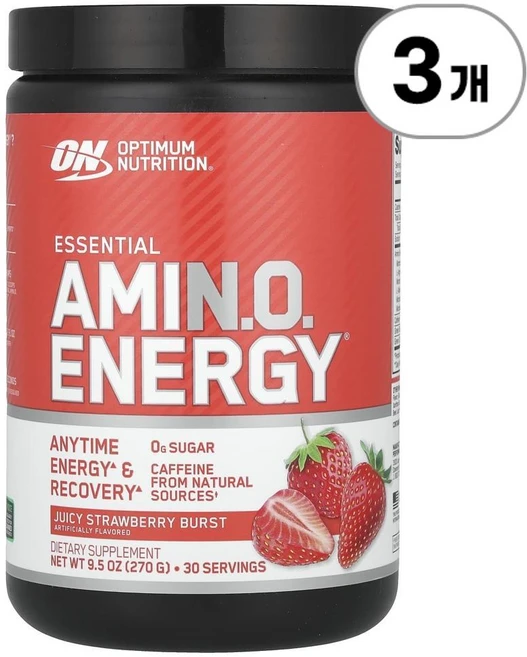 옵티멈 뉴트리션 에센셜 아미노 에너지 쥬시 스트로베리 버스트 Optimum Nutrition Essential Amin.O. Energy® Juicy Strawberry Bur, 3개, 270g - 쿠팡