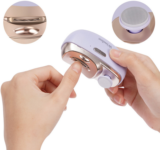 Windee 전동 손톱깎이 손톱 샌딩 2단 속도조절 가능 조명등 부스러기 수납함 손톱정리 TYPE-C 충전식, 1개, 퍼플